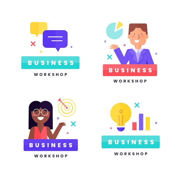 Free Vector flat design business workshop labels template