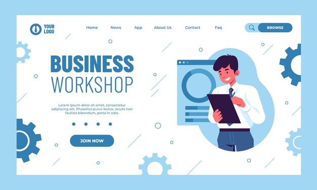 Flat design business workshop landing page