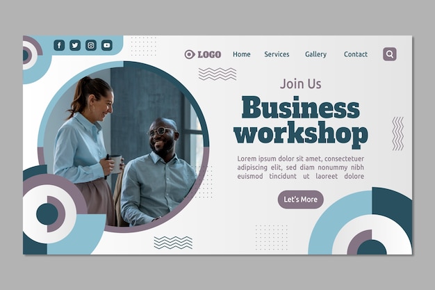 Flat design business workshop landing page