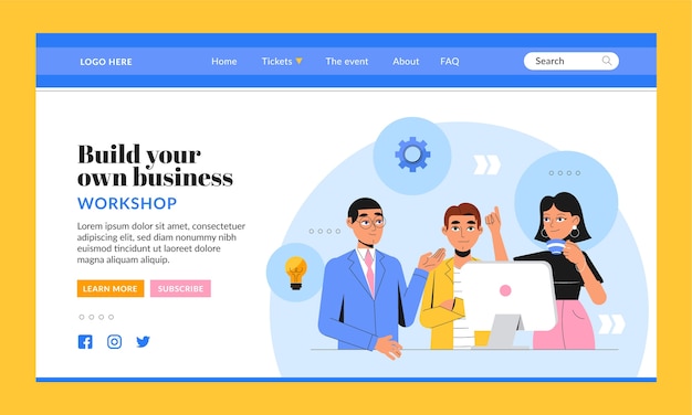 Flat design business workshop landing page