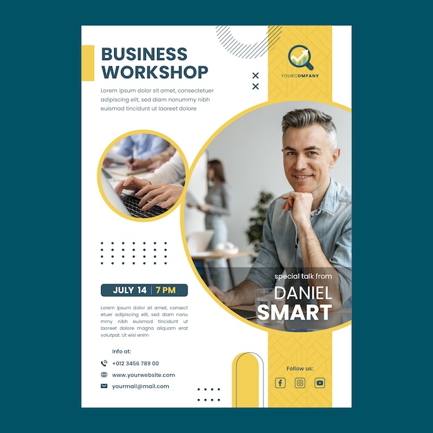 Free vector flat design business workshop poster template