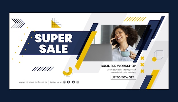 Flat design business workshop sale banner template