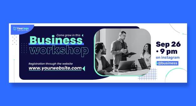 Flat design business workshop twitter header template