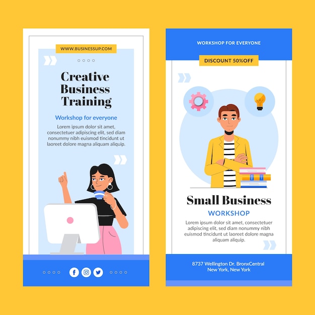 Flat design business workshop vertical banner