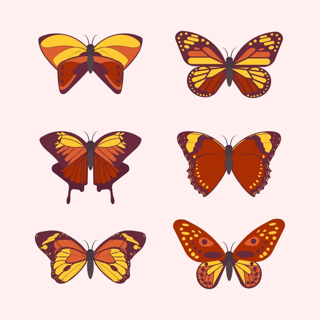 Flat design butterfly set