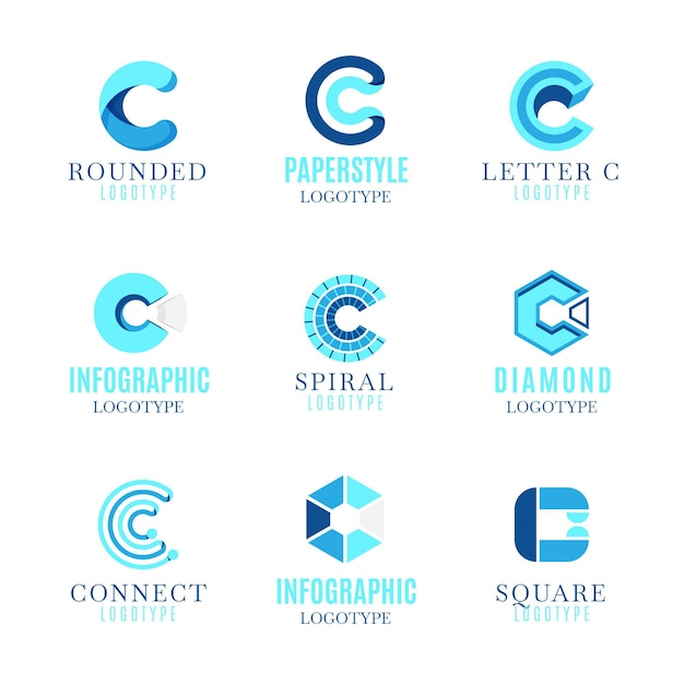 Flat design c logo template collection