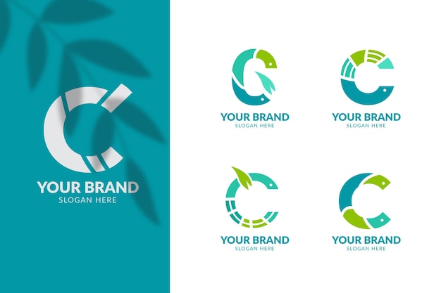 Flat design c logo template collection