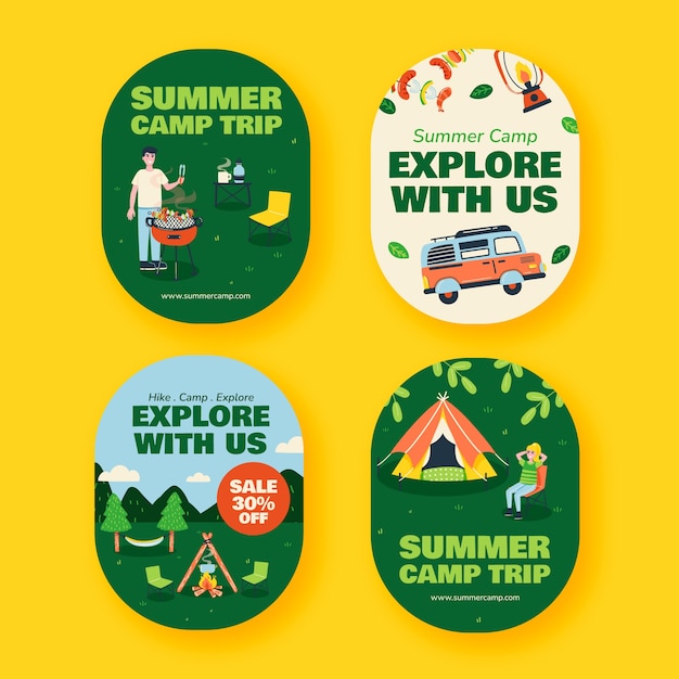 Free Vector flat design camping adventure labels  template