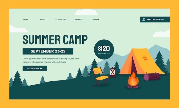 Flat design camping adventure  landing page