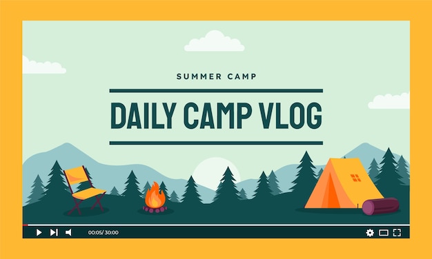 Flat design camping adventure youtube thumbnail