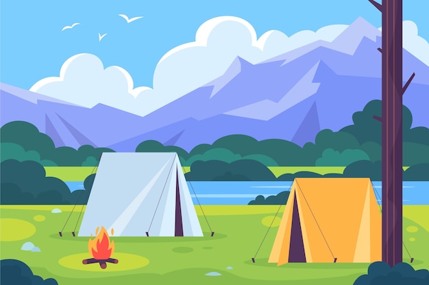 Flat design camping area landscape