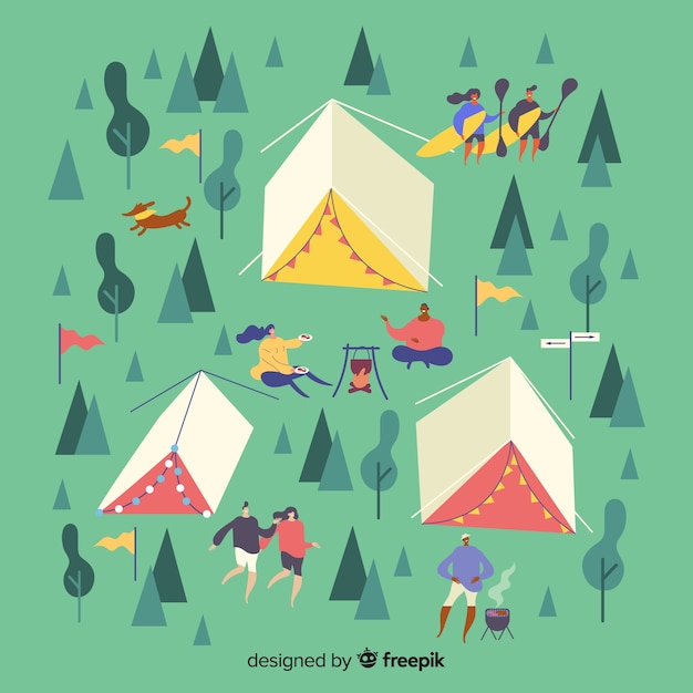 Free Vector flat design camping people illustrated