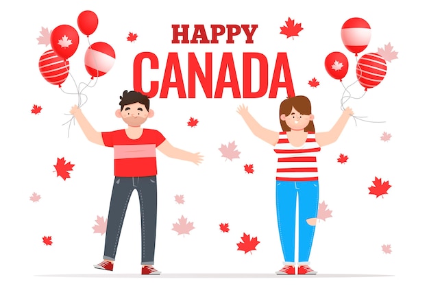 Flat design canada day balloons background