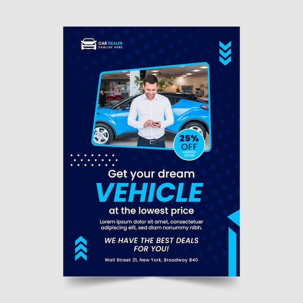 Flat design car dealer poster template