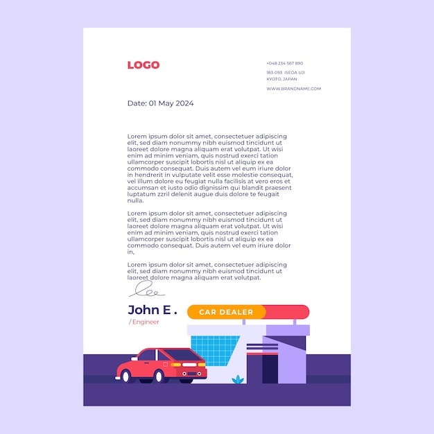 Flat design car dealership letterhead