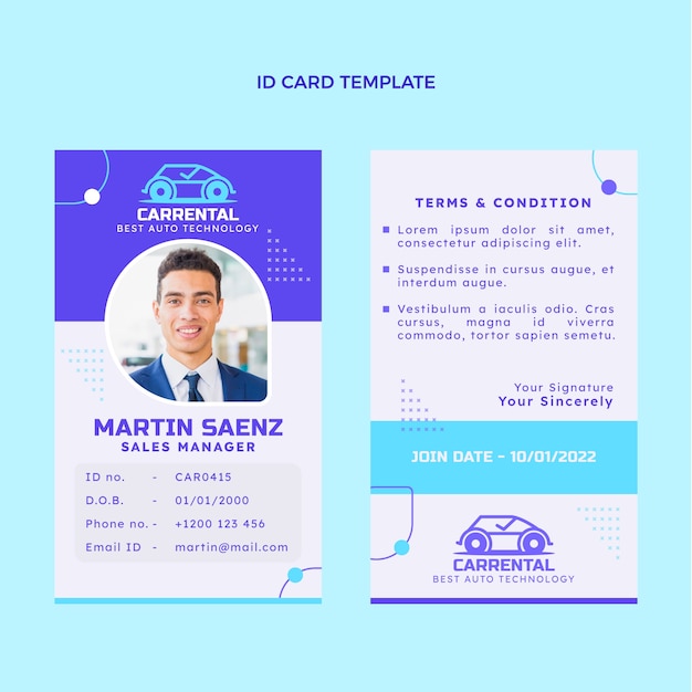 Flat design car rental id card