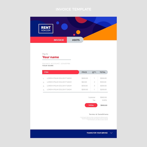 Flat design car rental invoice