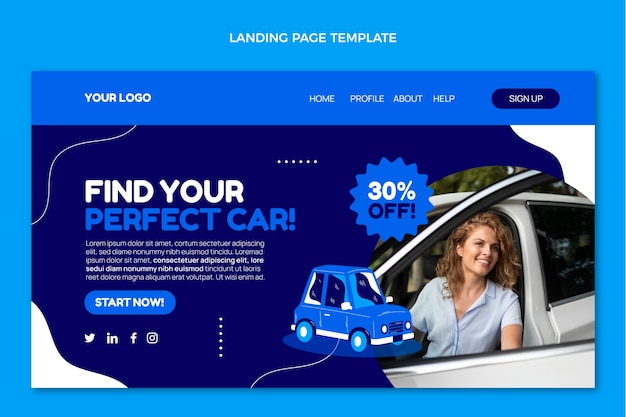 Flat design car rental landing page template