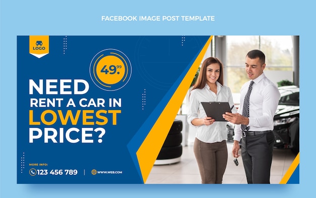 Flat design car rental low prices facebook post