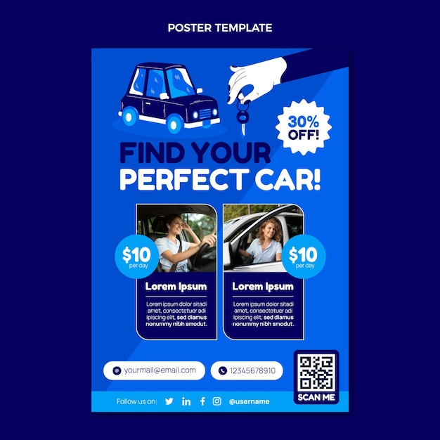 Flat design car rental poster template