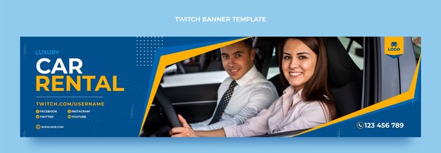 Flat design car rental twitch banner template