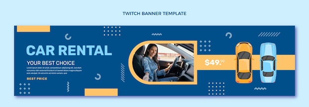 Flat design car rental twitch banner template