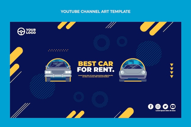 Free Vector flat design car rental youtube channel art