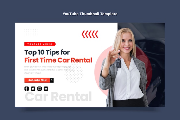 Flat design car rental youtube thumbnail