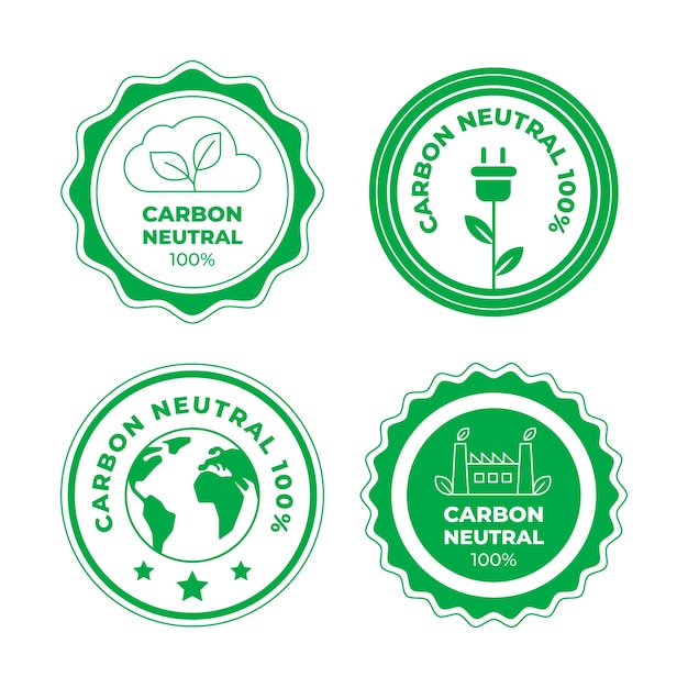 Flat design carbon neutral labels and stamps