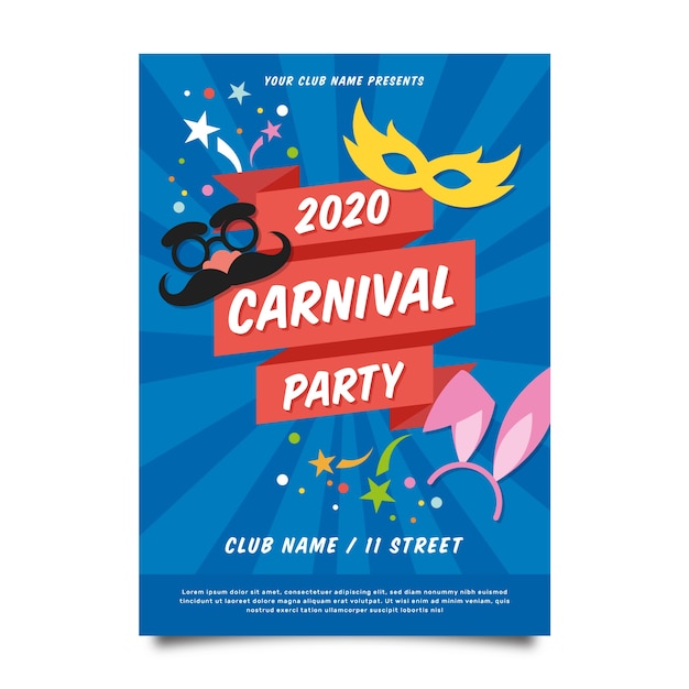 Flat design carnival party poster template