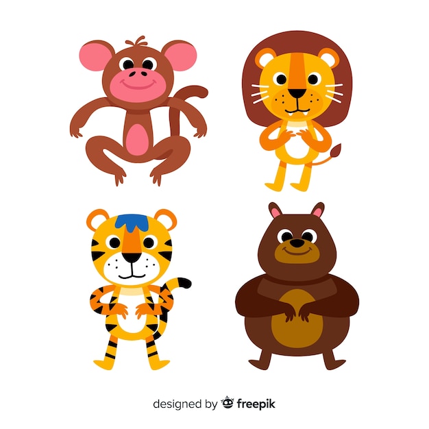 Flat design cartoon animals set