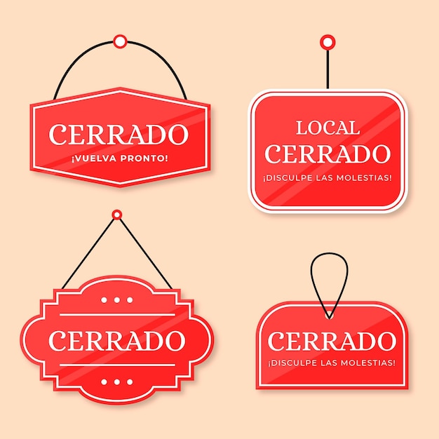 Free Vector flat design cerrado signboard pack