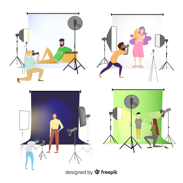 Free Vector flat design characters busy photographers