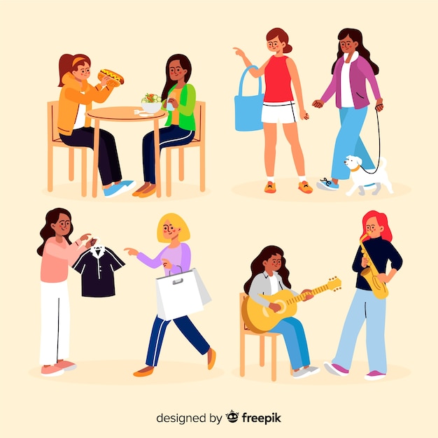 Free Vector flat design characters girly hobbies