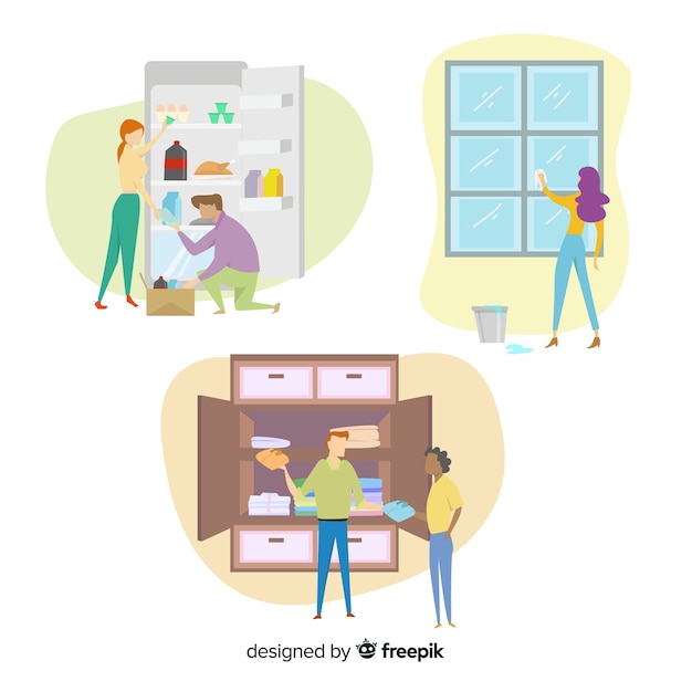 Flat design characters housework activities