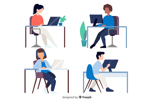 Free Vector flat design characters office workers sitting