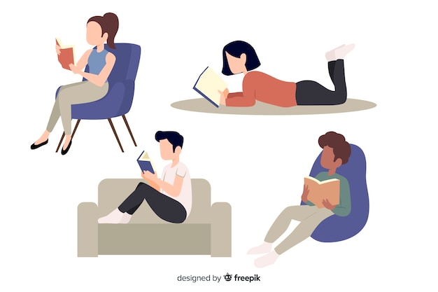 Free Vector flat design characters reading in different places