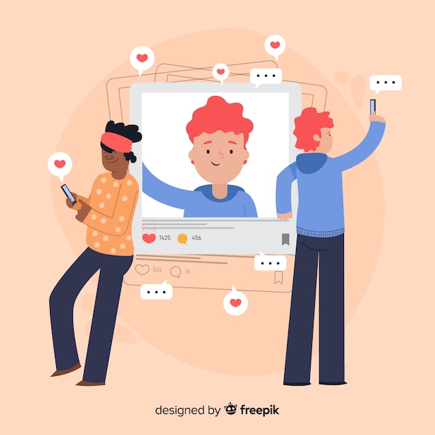 Flat design characters taking selfies with appreciations