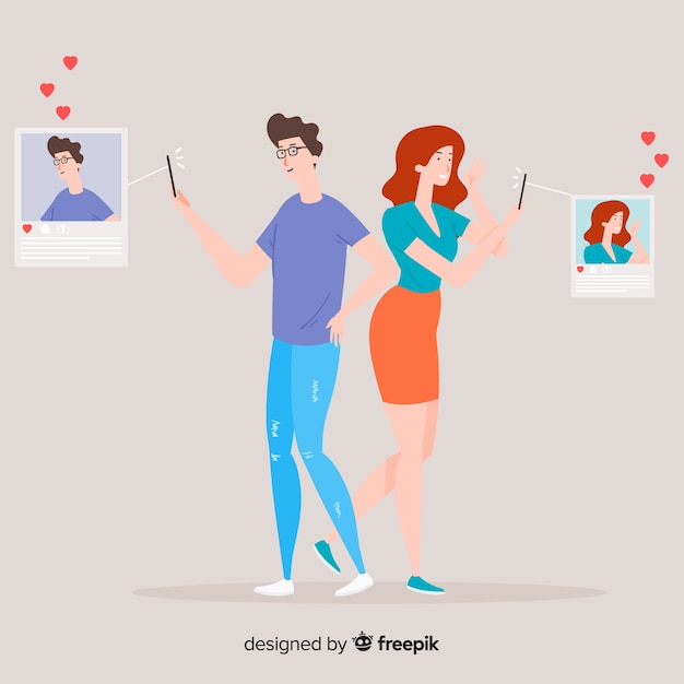 Flat design characters taking selfies