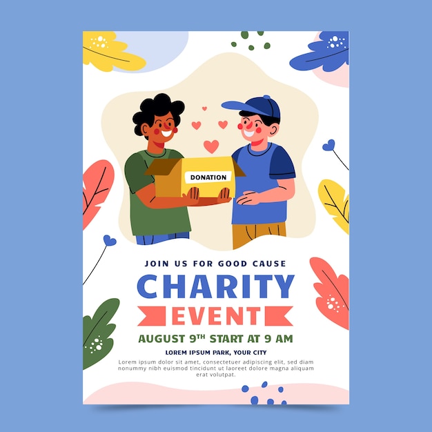 Flat design charity event invitation template