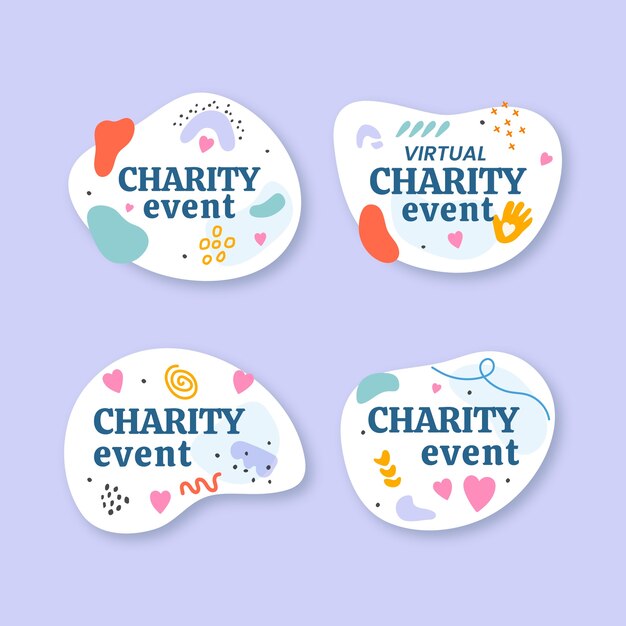 Flat design charity event label collection