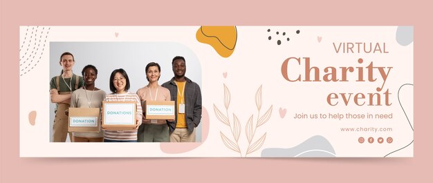 Flat design charity event twitter header template