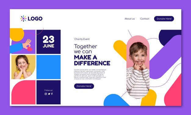 Flat design charity event web template