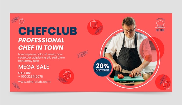 Flat design chef career sale banner template