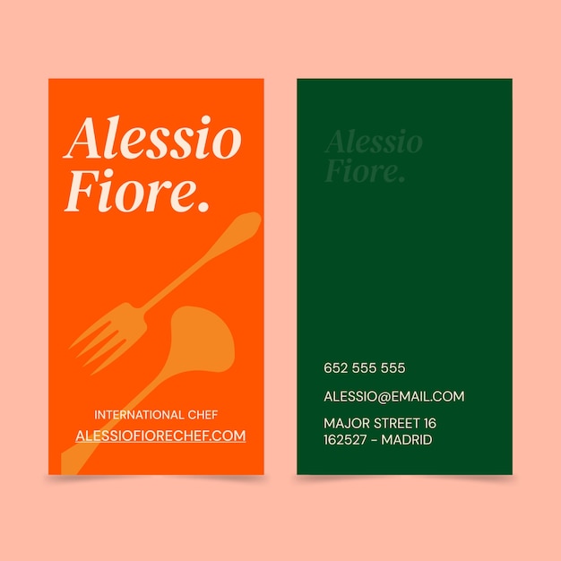 Flat design chef career vertical business card