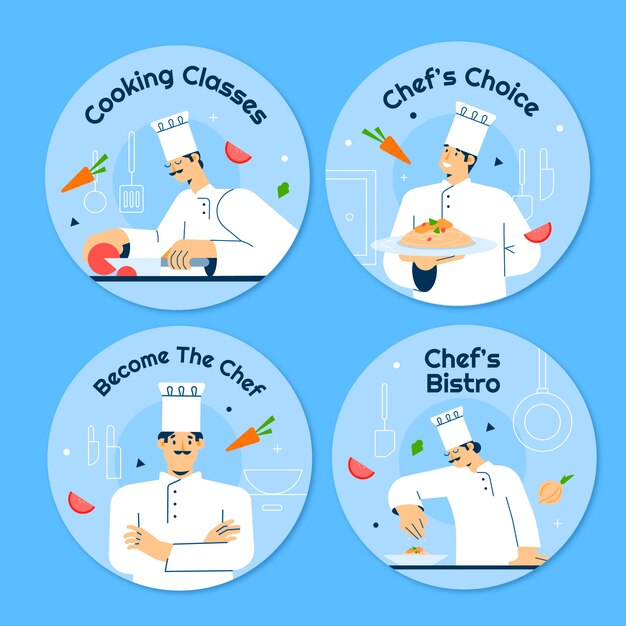 Flat design chef cooking labels