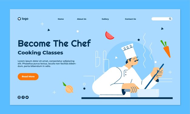 Flat design chef cooking landing page