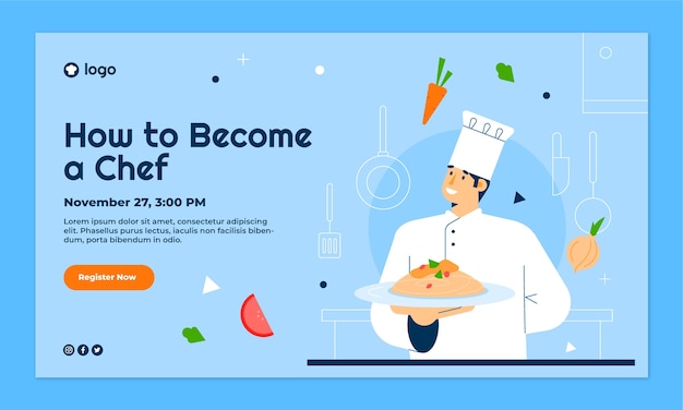 Flat design chef cooking webinar