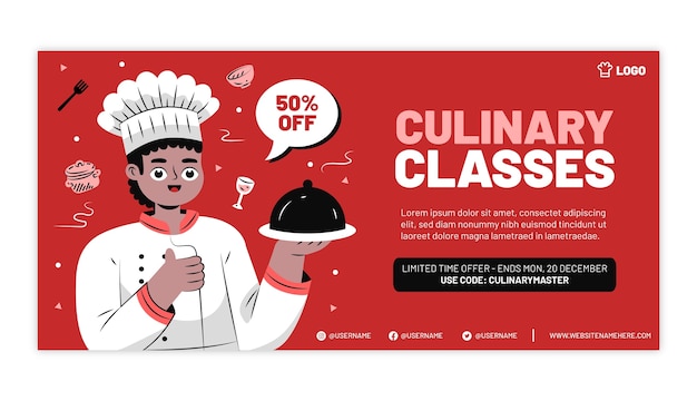 Flat design chef job sale banner