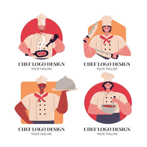 Free Vector flat design chef logo collection